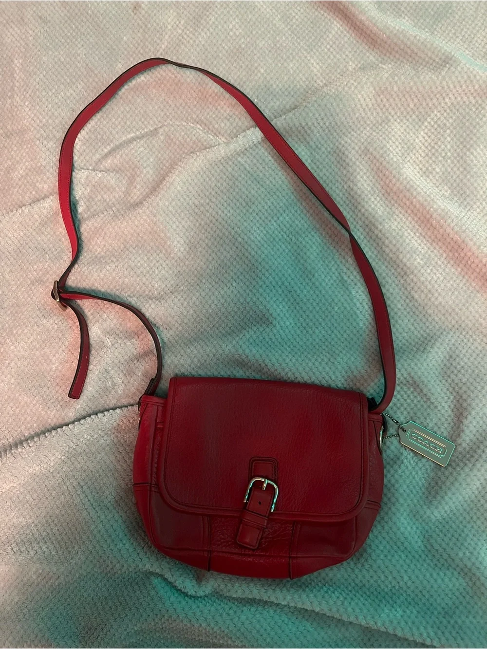 Coach Red Leather Crossbody with Buckle Accent and Tag